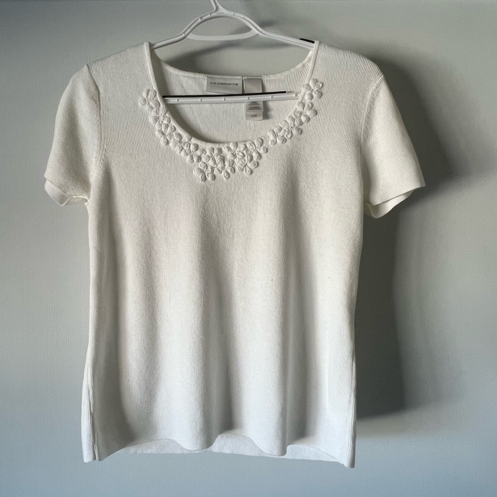 Liz Claiborne White Shirt with Flower Details